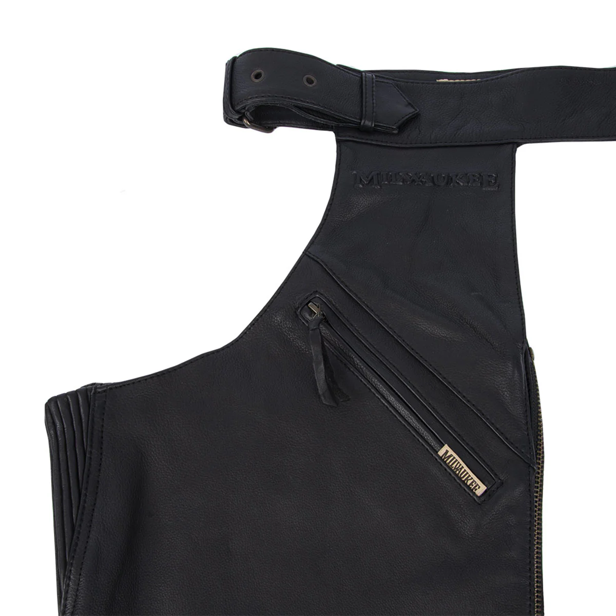 Milwaukee Motorcycle Clothing Company MV8020 Men's Black Leather Motorcycle Chaps with Gusset Thigh - Image 3