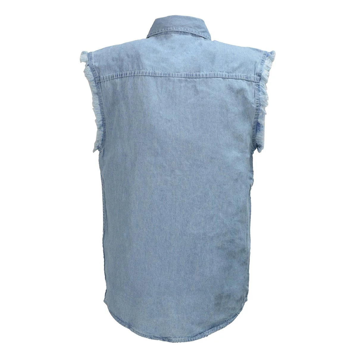 Milwaukee Leather DM1001 Men's Blue Lightweight Denim Shirt with Frayed Cut Off Sleeveless Look - Image 4