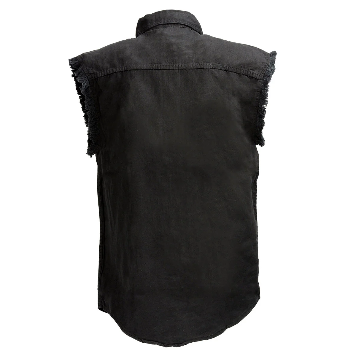 Milwaukee Leather DM1002 Men's Black Lightweight Denim Shirt with Frayed Cut Off Sleeveless - Image 4