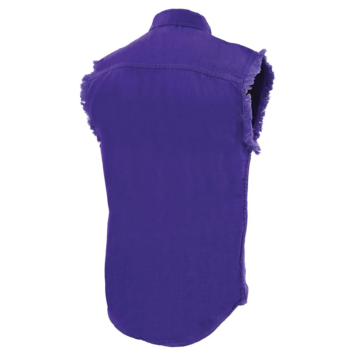 Milwaukee Leather DM1006 Men's Purple Lightweight Denim Shirt with with Frayed Cut Off Sleeveless Look - Image 4