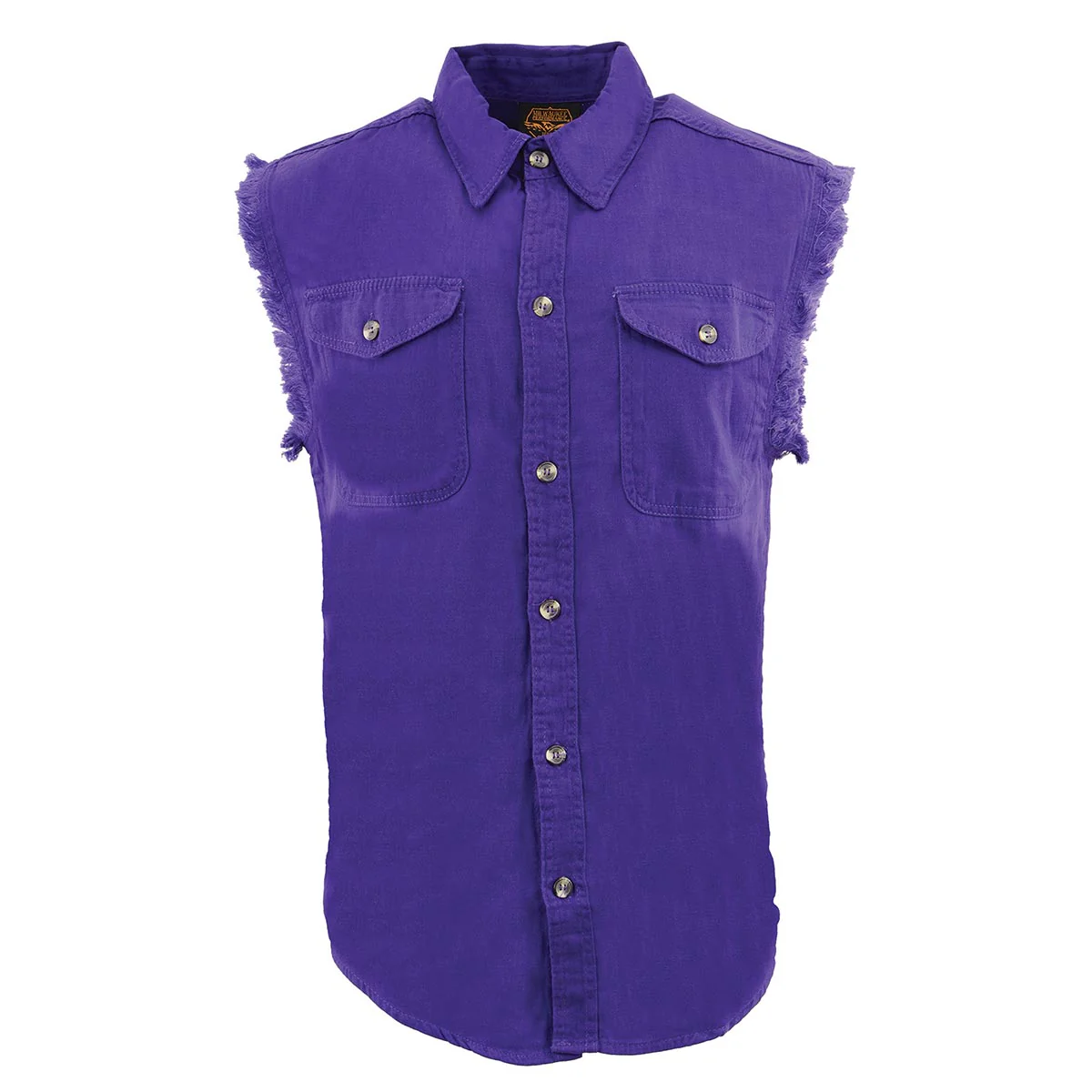 Milwaukee Leather DM1006 Men's Purple Lightweight Denim Shirt with with Frayed Cut Off Sleeveless Look - Image 6