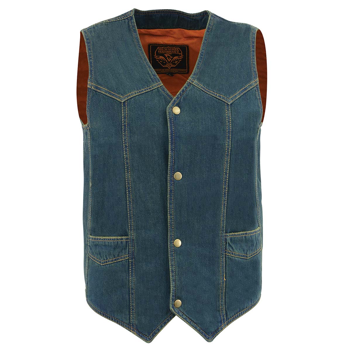 Milwaukee Leather DM1310 Men's Classic Blue Denim Western Style Cowboy Biker Vest w/ Snap Button Closure - Image 6