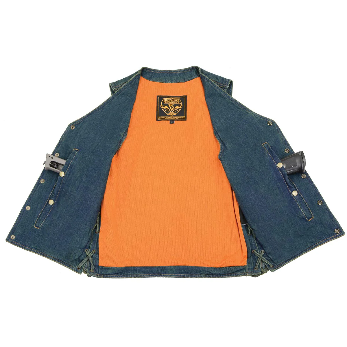 Milwaukee Leather DM1360 Men's Classic Blue Denim Motorcycle Biker Riders Vest w/ Adjustable Side Laces - Image 6