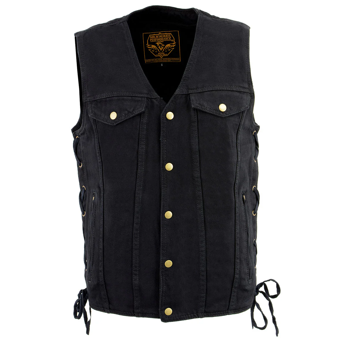 Milwaukee Leather DM1360 Men's Classic Black Denim Motorcycle Biker Riders Vest w/ Adjustable Side Laces - Image 7