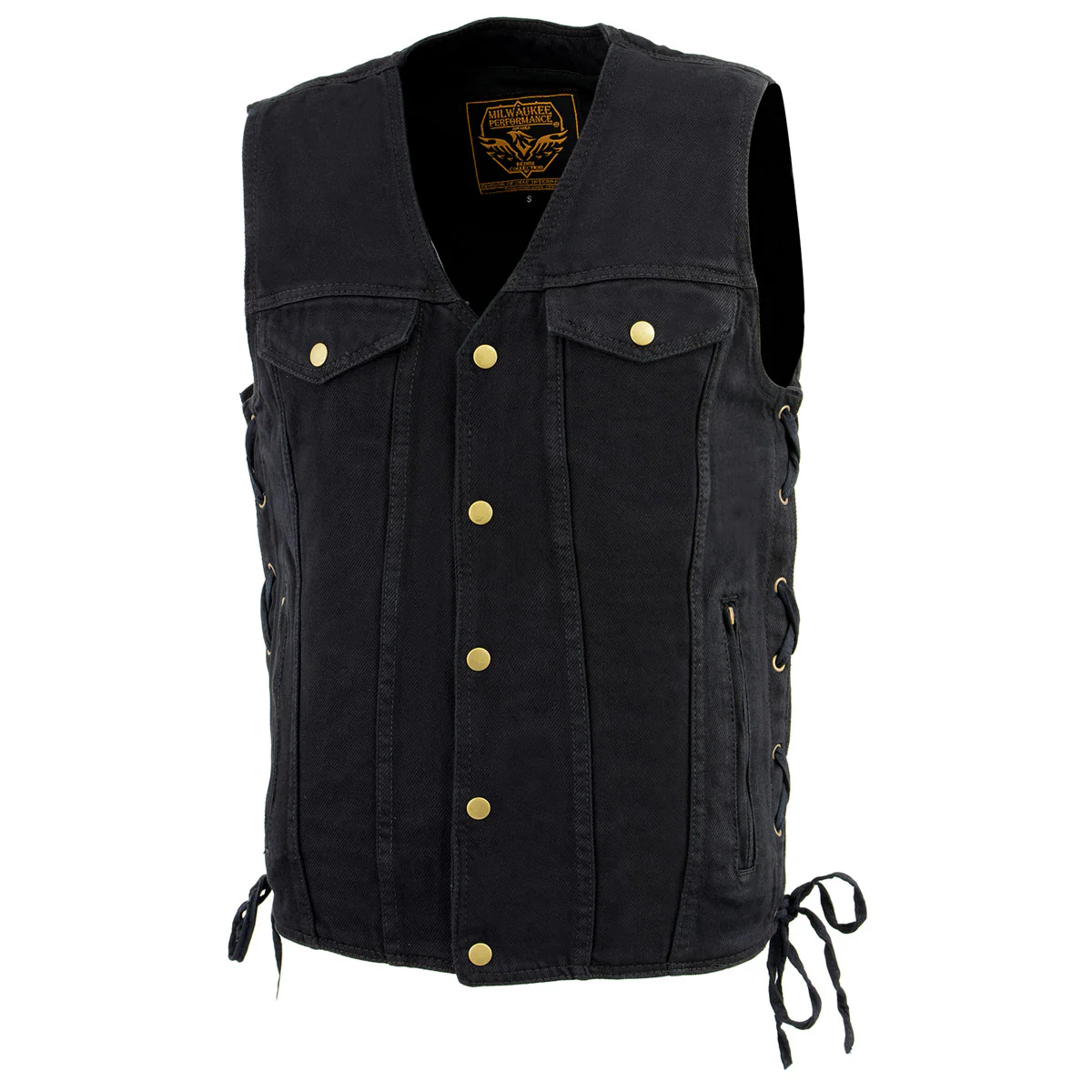 Milwaukee Leather DM1360 Men's Classic Black Denim Motorcycle Biker Riders Vest w/ Adjustable Side Laces - Image 8