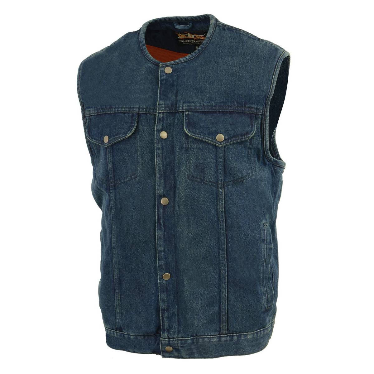 Biker's Edge DM1937 Men's Blue Snap Front Denim Club Style Motorcycle Biker Rider Vest - Image 6