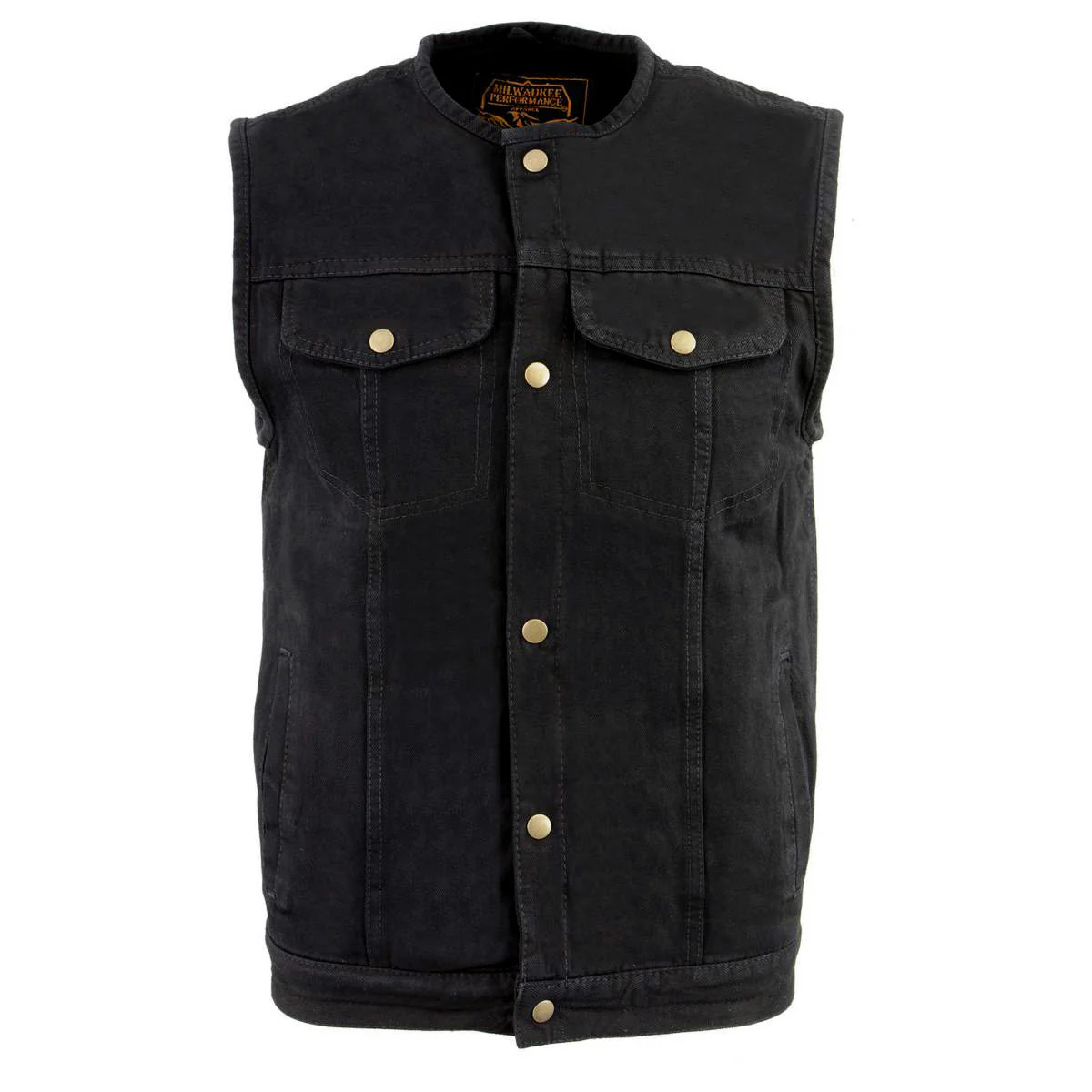 Biker's Edge DM1937 Men's Black Snap Front Denim Club Style Motorcycle Biker Rider Vest - Image 7