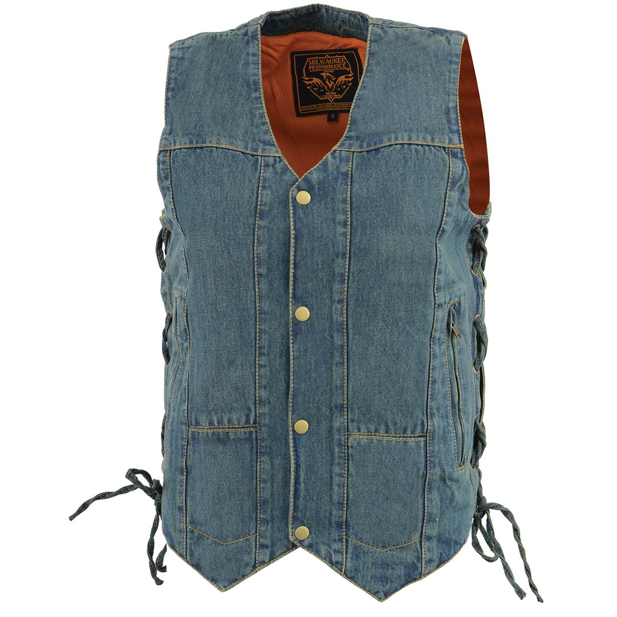 Milwaukee Leather DM1989 Men's Blue Denim '10 Pocket' Motorcycle Bikers Rider Vest with Side Laces - Image 6