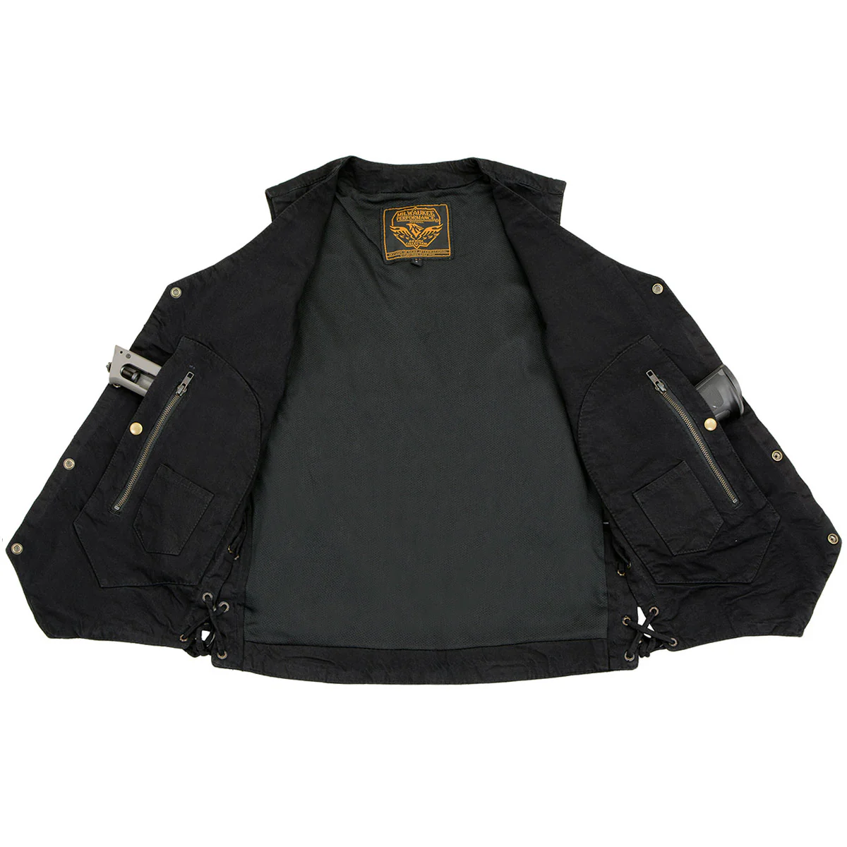 Milwaukee Leather DM1990 Men's Black 10 Pocket Side Lace Denim Vest - Image 4