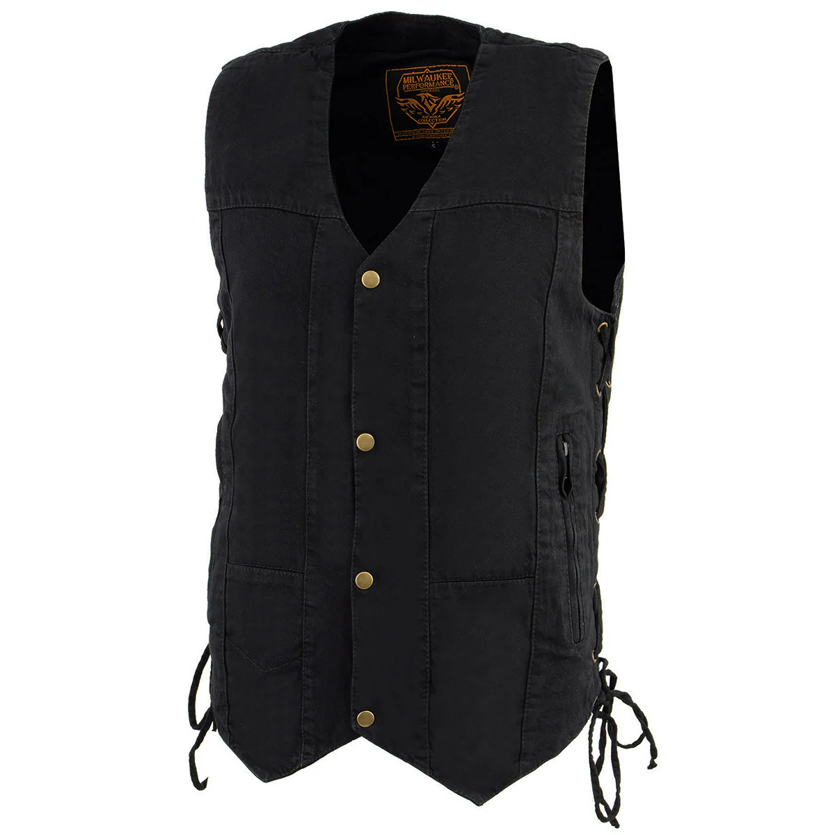 Milwaukee Leather DM1990 Men's Black 10 Pocket Side Lace Denim Vest - Image 5