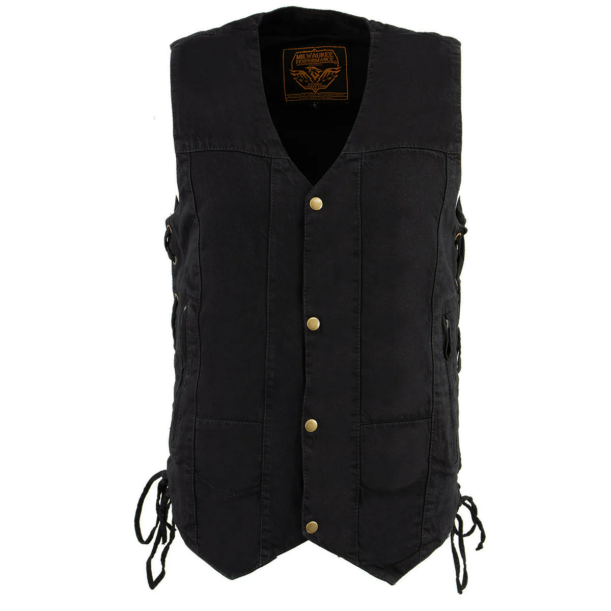 Milwaukee Leather DM1990 Men's Black 10 Pocket Side Lace Denim Vest - Image 6