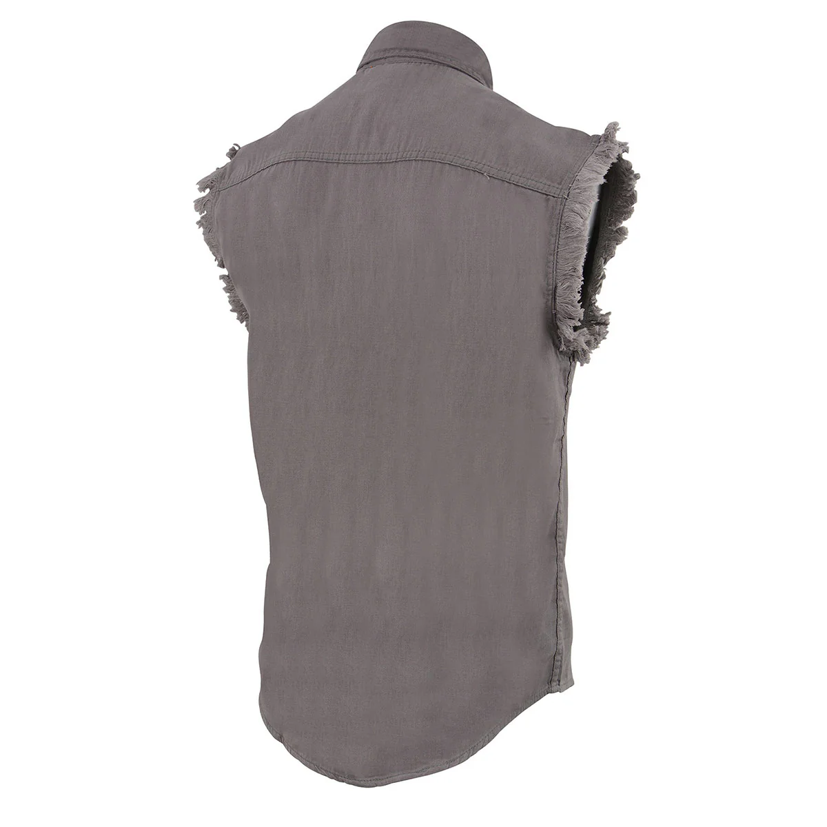 Milwaukee Leather DM4004 Men's Grey Lightweight Denim Shirt with Sleeveless Frayed Cut Off - Image 4