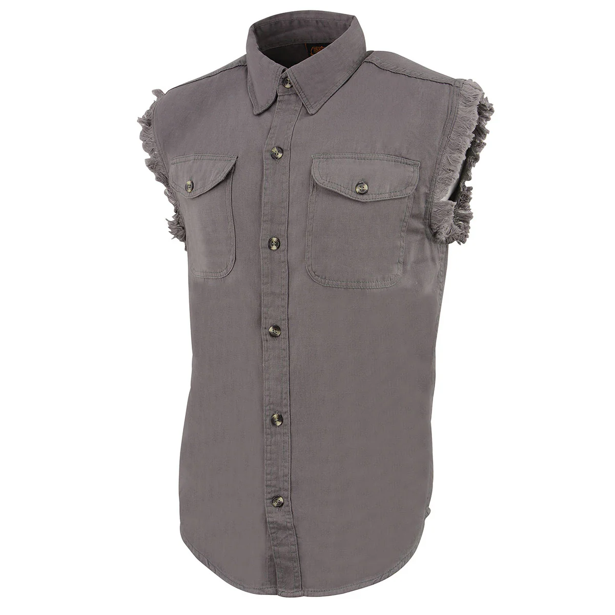 Milwaukee Leather DM4004 Men's Grey Lightweight Denim Shirt with Sleeveless Frayed Cut Off - Image 5