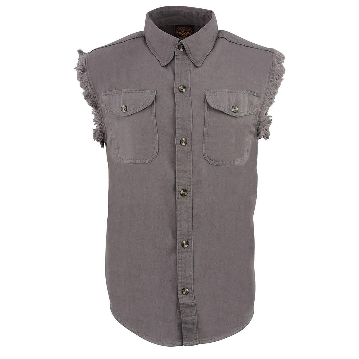 Milwaukee Leather DM4004 Men's Grey Lightweight Denim Shirt with Sleeveless Frayed Cut Off - Image 6