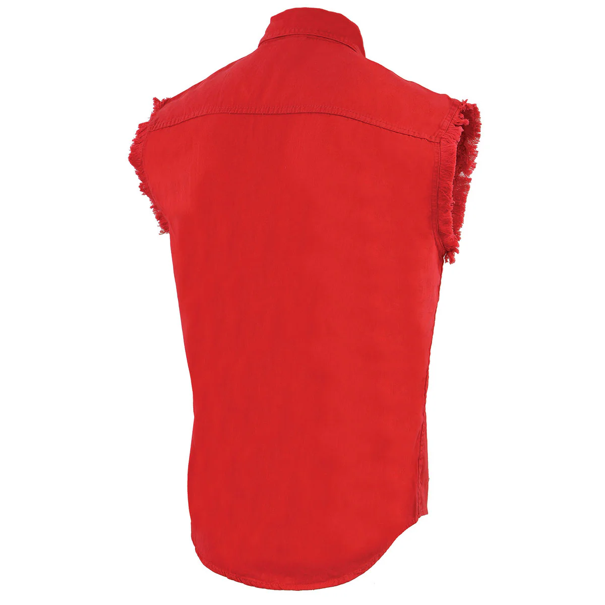 Milwaukee Leather DM4007 Men's Red Lightweight Denim Shirt with Frayed Cut Off Sleeveless - Image 4
