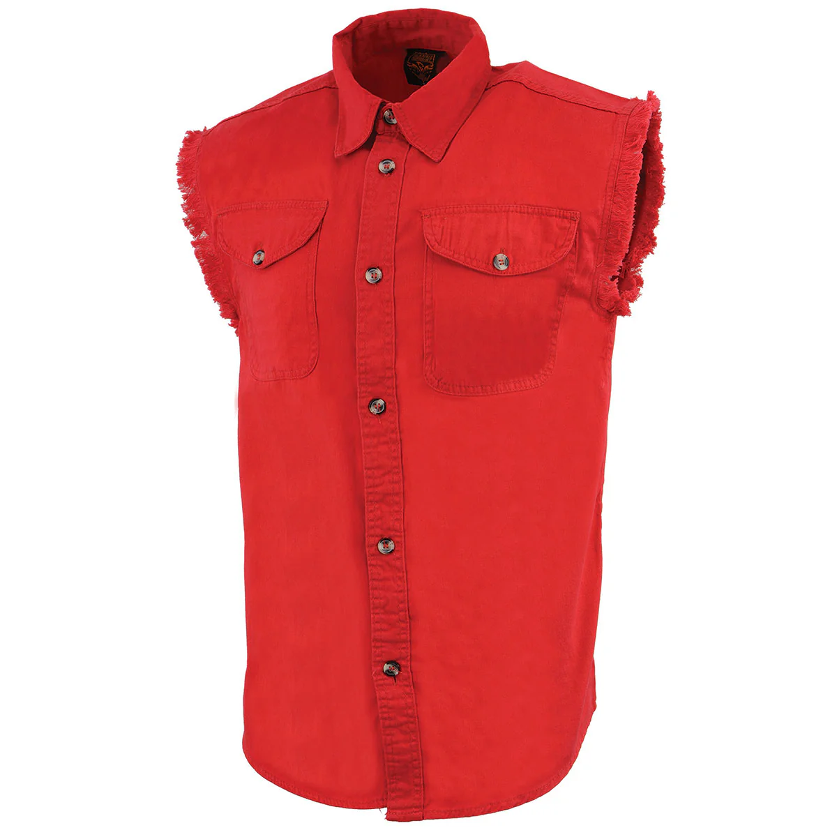 Milwaukee Leather DM4007 Men's Red Lightweight Denim Shirt with Frayed Cut Off Sleeveless - Image 5