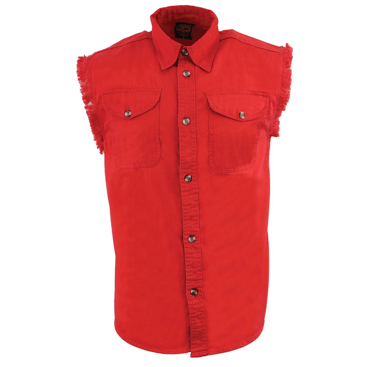 Milwaukee Leather DM4007 Men's Red Lightweight Denim Shirt with Frayed Cut Off Sleeveless - Image 6