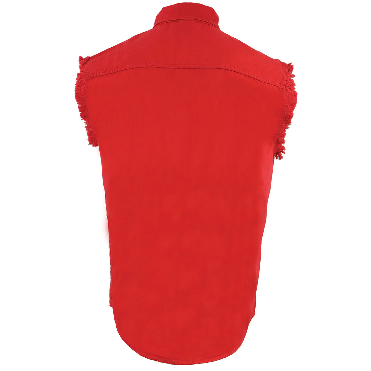 Milwaukee Leather DM4007 Men's Red Lightweight Denim Shirt with Frayed Cut Off Sleeveless - Image 7