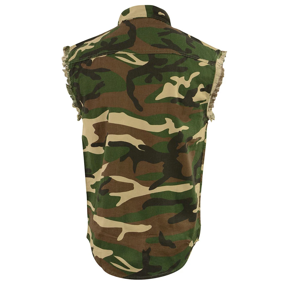 Milwaukee Leather DM4010 Men's Camo Lightweight Denim Shirt with Vintage and Frayed Sleeveless Look - Image 2