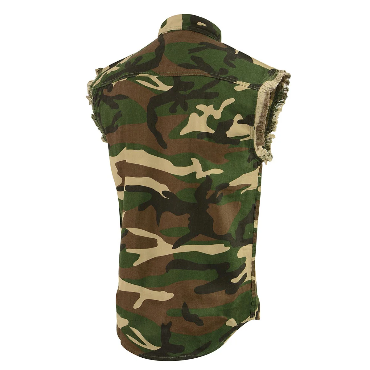 Milwaukee Leather DM4010 Men's Camo Lightweight Denim Shirt with Vintage and Frayed Sleeveless Look - Image 4