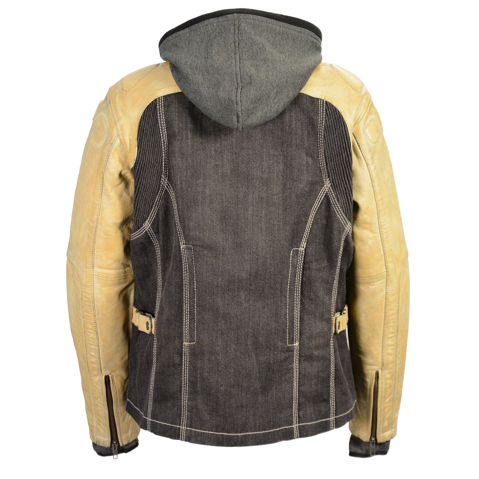 Milwaukee Leather MDL2005 Ladies Hooded Two Tone Black and Beige Denim and Leather Scuba Jacket - Image 2