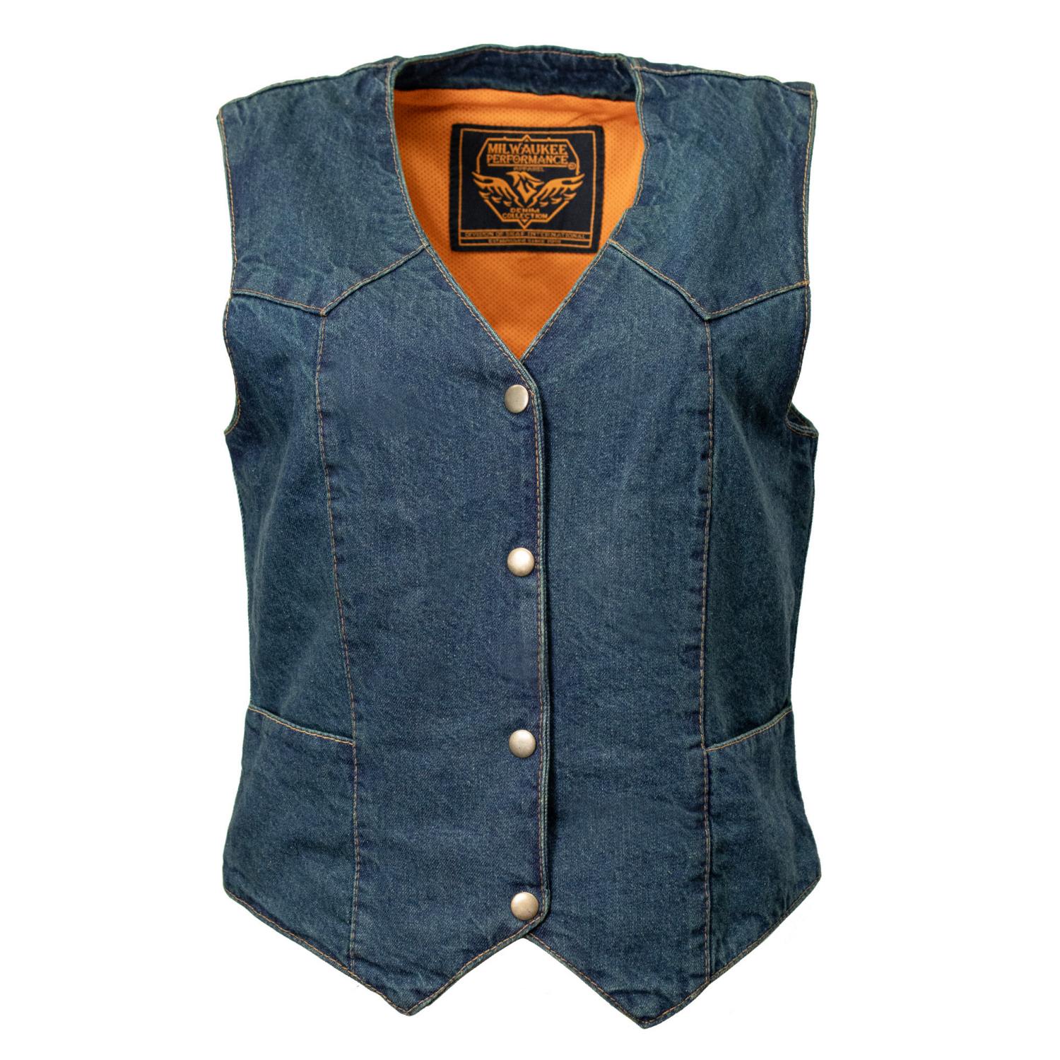 Milwaukee Leather MDL4000 Women's Blue Plain Side 4 Snap Front Denim Vest - Image 5