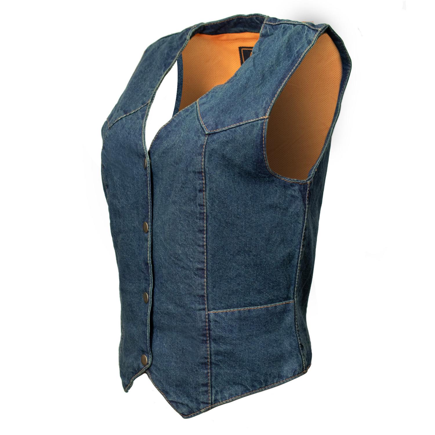 Milwaukee Leather MDL4000 Women's Blue Plain Side 4 Snap Front Denim Vest - Image 6