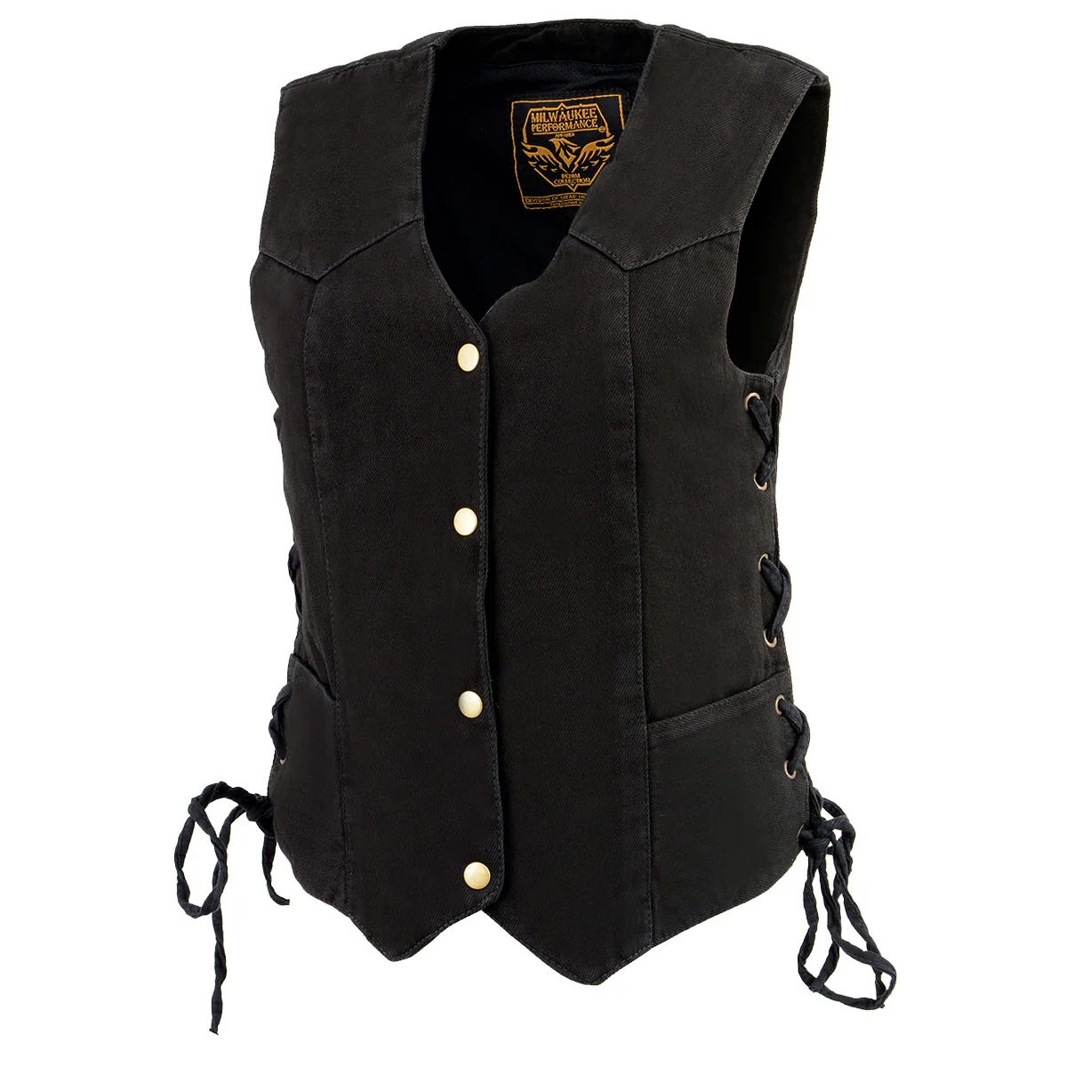 Milwaukee Leather MDL4001 Women's Black Denim Motorcycle Vest with Side Lace and 4 Snap Front - Image 5