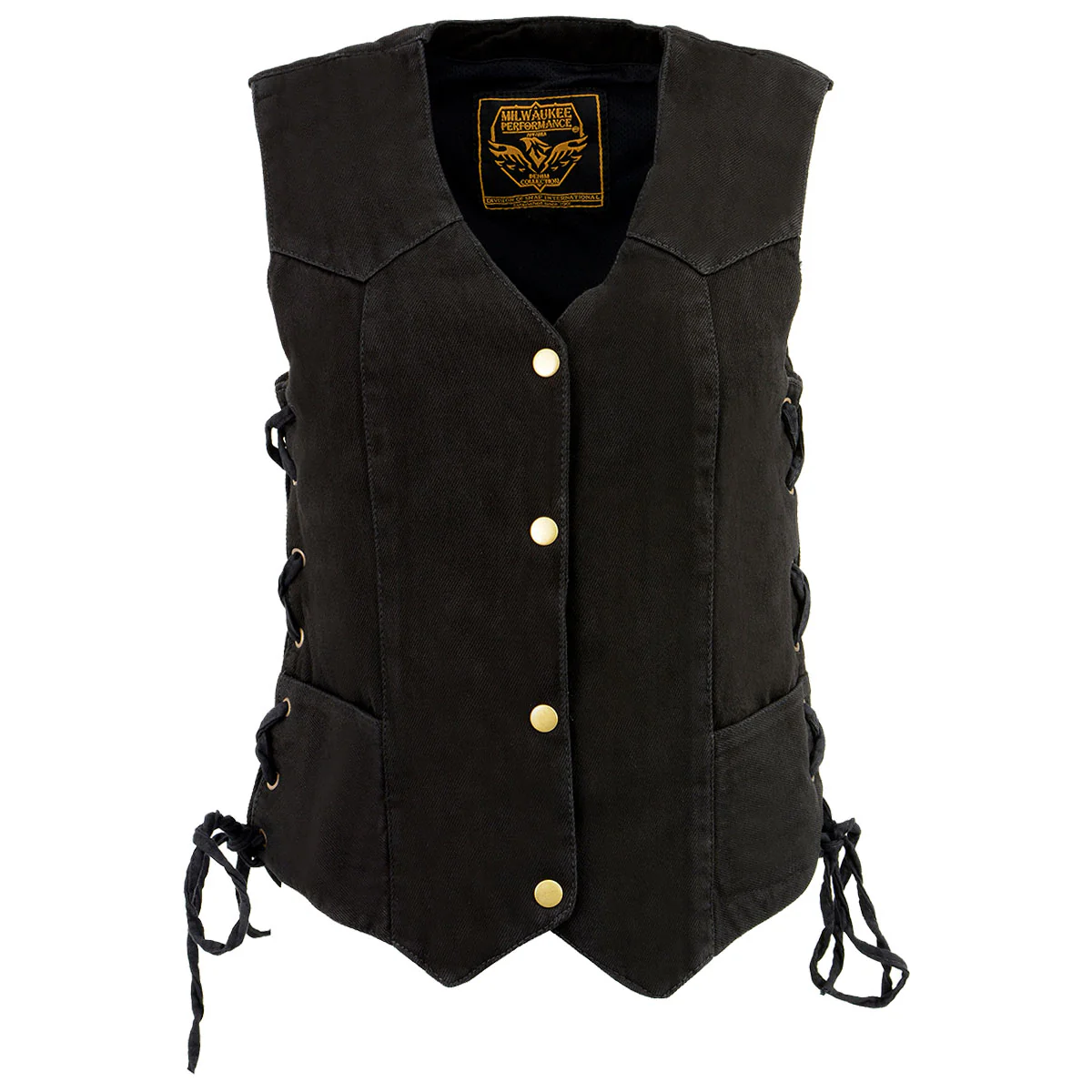 Milwaukee Leather MDL4001 Women's Black Denim Motorcycle Vest with Side Lace and 4 Snap Front - Image 7