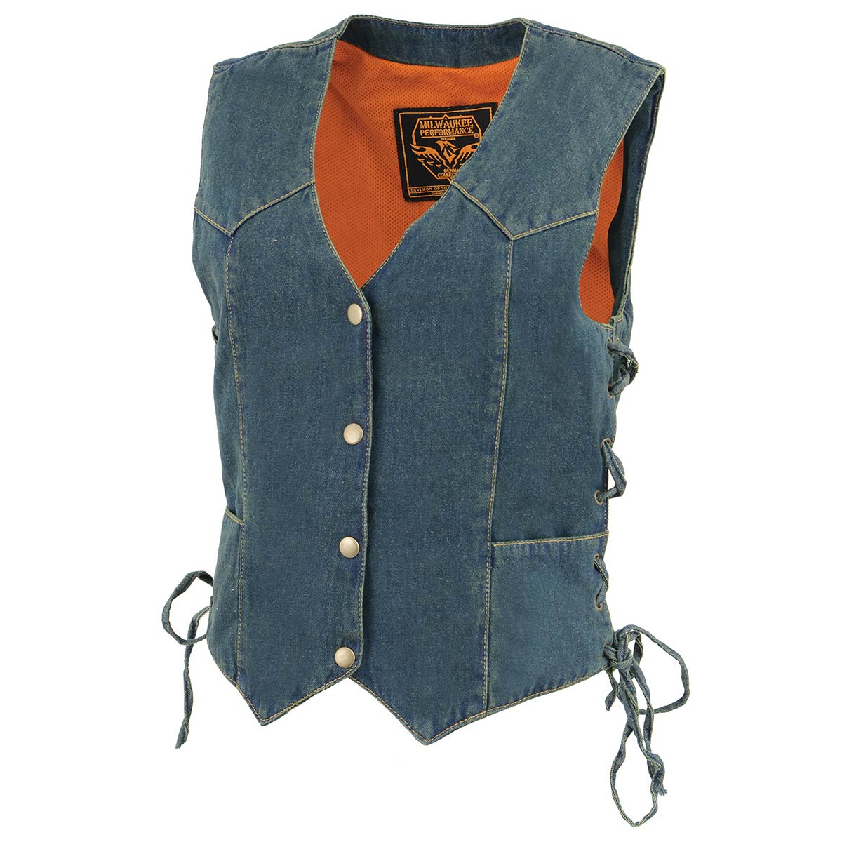 Milwaukee Leather MDL4001 Women's Blue Side Lace 4 Snap Front Denim Vest - Image 5