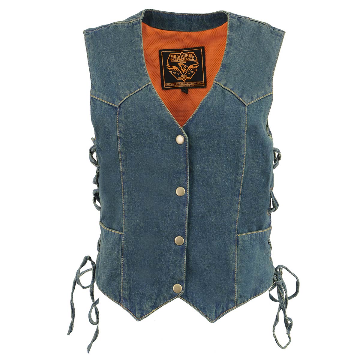 Milwaukee Leather MDL4001 Women's Blue Side Lace 4 Snap Front Denim Vest - Image 7