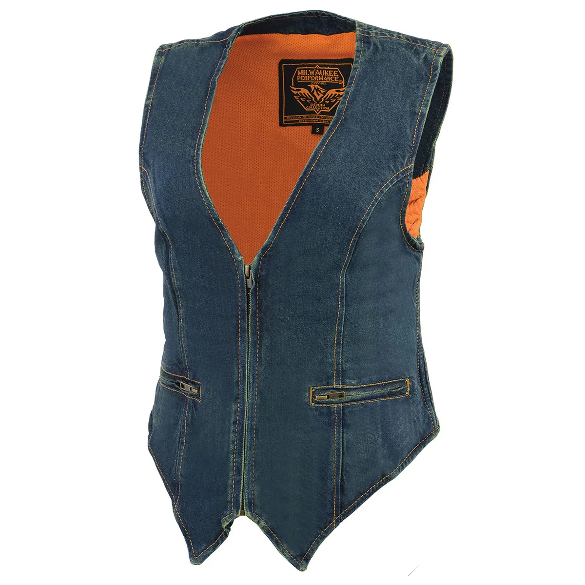 Milwaukee Leather MDL4010 Women's Blue Zipper Front Denim Vest with Side Stretch - Image 5