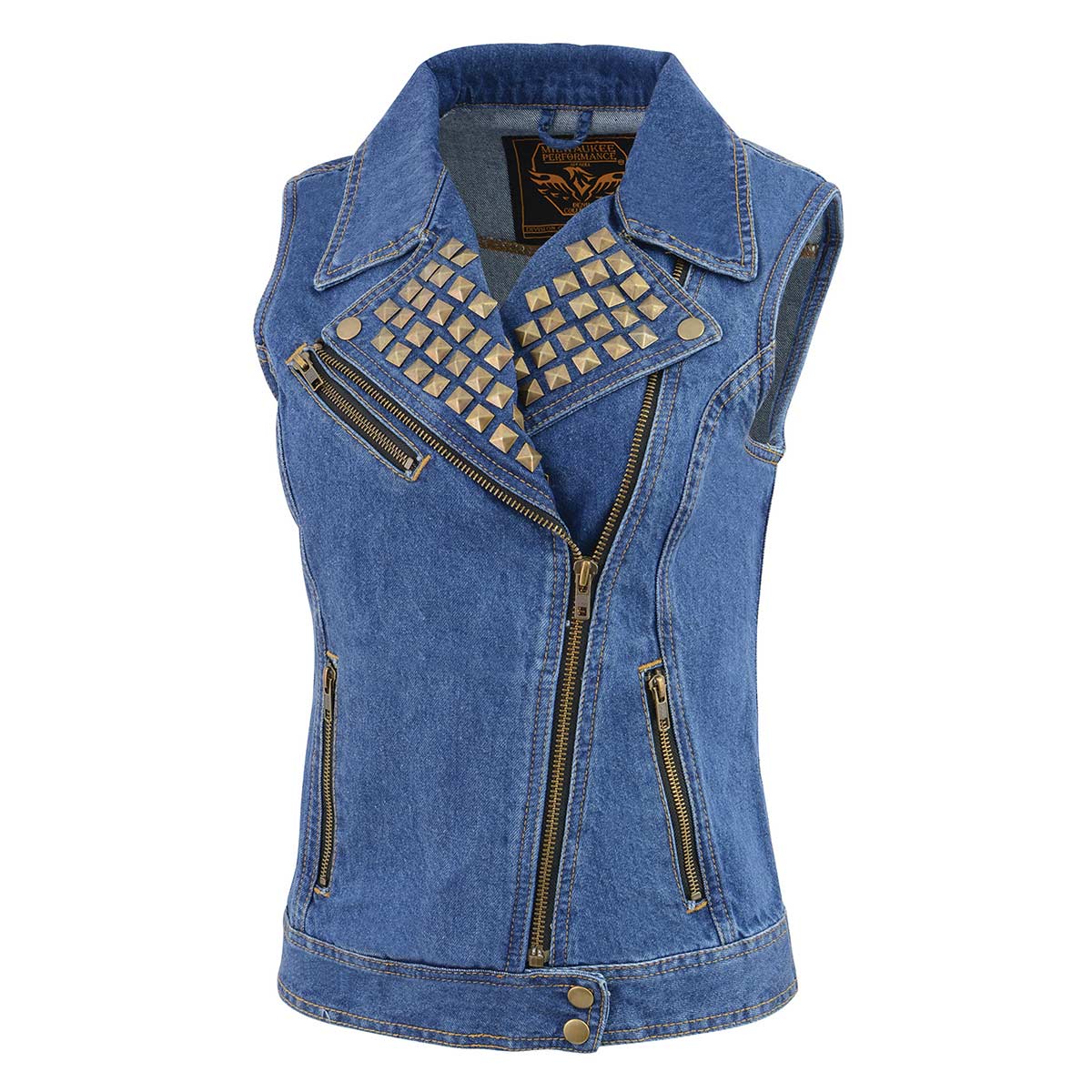 Milwaukee Leather MDL4030 Women's Blue Denim Zipper Front Motorcycle Vest with Studded Spikes - Image 5
