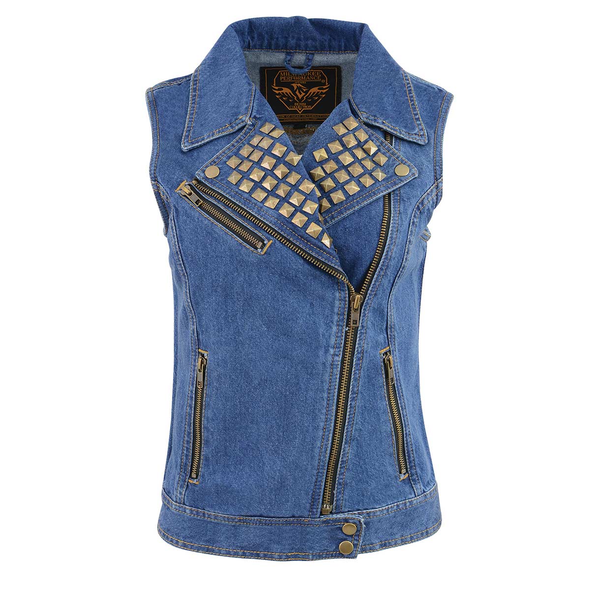 Milwaukee Leather MDL4030 Women's Blue Denim Zipper Front Motorcycle Vest with Studded Spikes - Image 7
