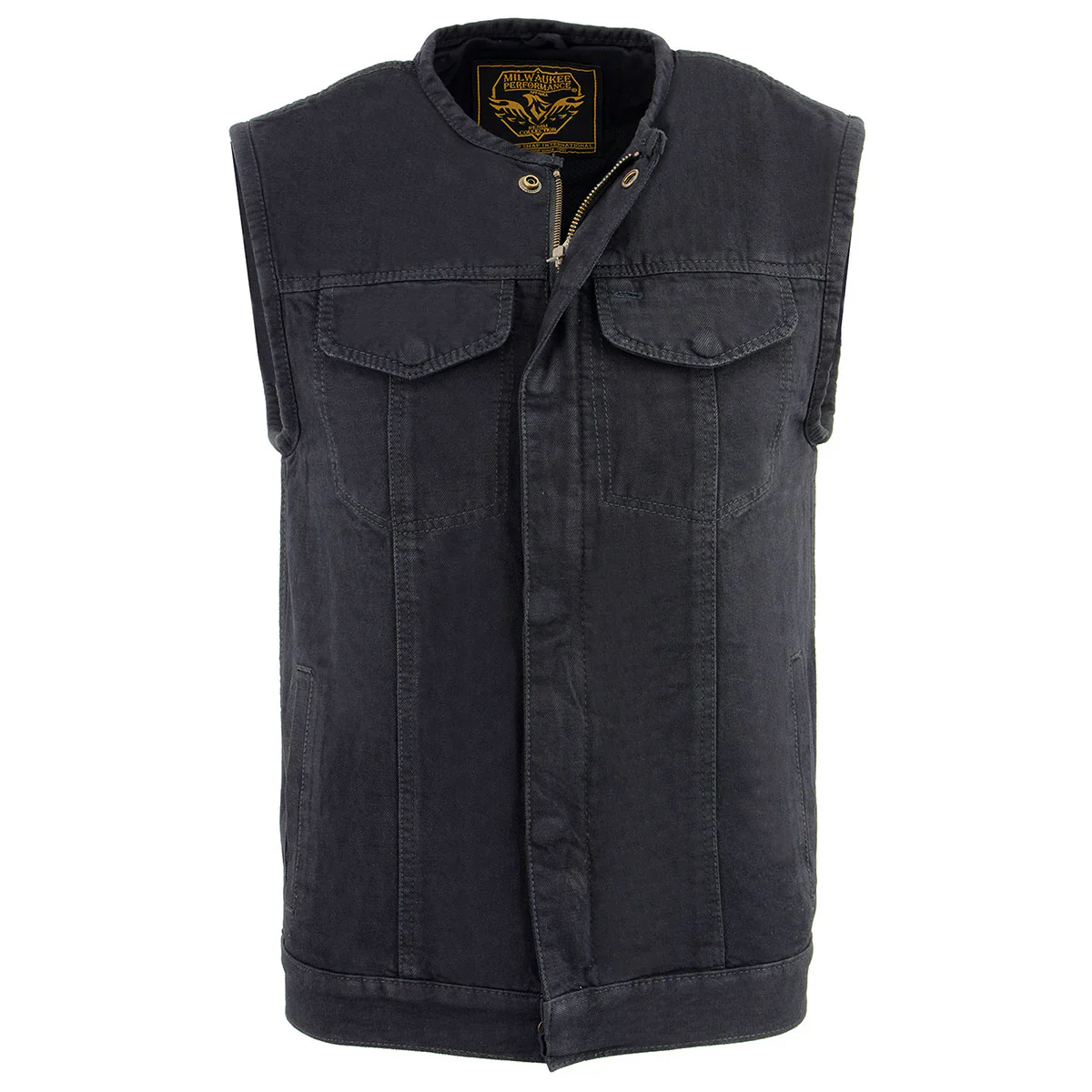 Milwaukee Leather MDM3001 Men's 'Covert' Black Denim Collarless Club Style Motorcycle Biker Vest w/ Dual Closure - Image 6