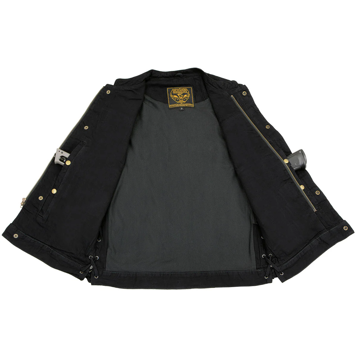 Milwaukee Leather MDM3002 Men's ‘Covert’ Black Denim Club Style Vest with Side Lace Adjustment - Image 4