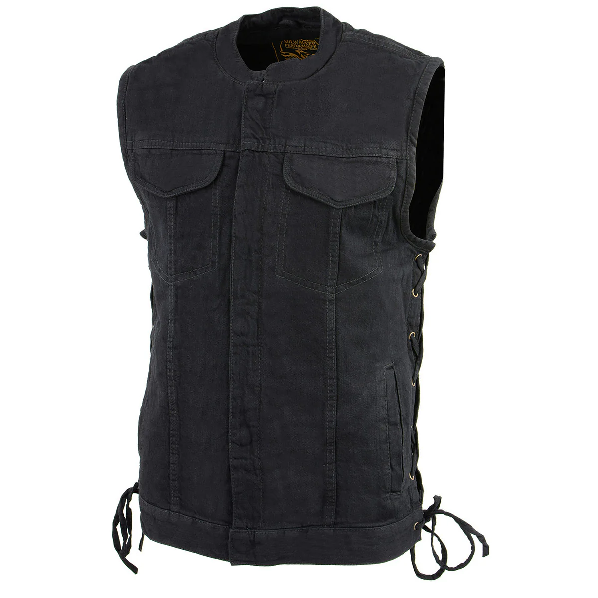 Milwaukee Leather MDM3002 Men's ‘Covert’ Black Denim Club Style Vest with Side Lace Adjustment - Image 6