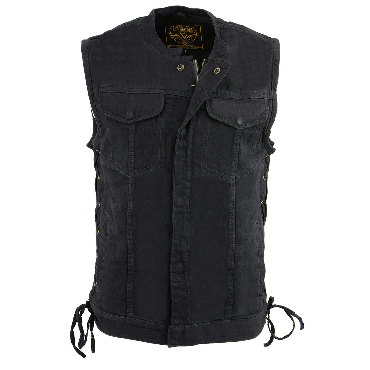 Milwaukee Leather MDM3002 Men's ‘Covert’ Black Denim Club Style Vest with Side Lace Adjustment - Image 8