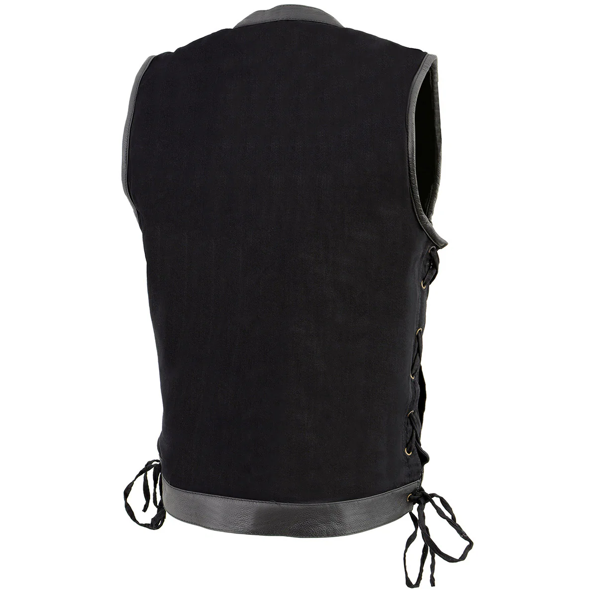 Milwaukee Leather MDM3011 Men's Black 'Hidden Zipper' Side Lace Motorcycle Rider Denim Vest w/ Leather Trim - Image 7
