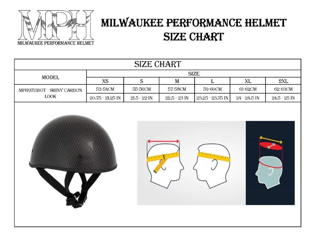 Milwaukee Performance Helmets MPH9713DOT Dot Approved Glossy Black Half Motorcycle Helmet for Men and Women Biker with Carbon Fiber Look - Image 15