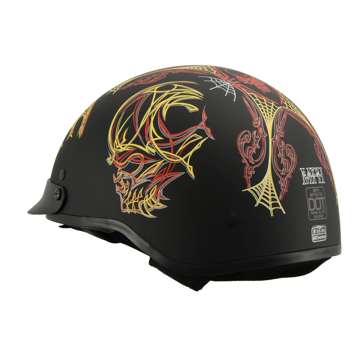 Milwaukee Helmets MPH9724DOT Skull Graphic Matte Black Half Helmet DOT w/ Drop Down Sun Visor - Image 6