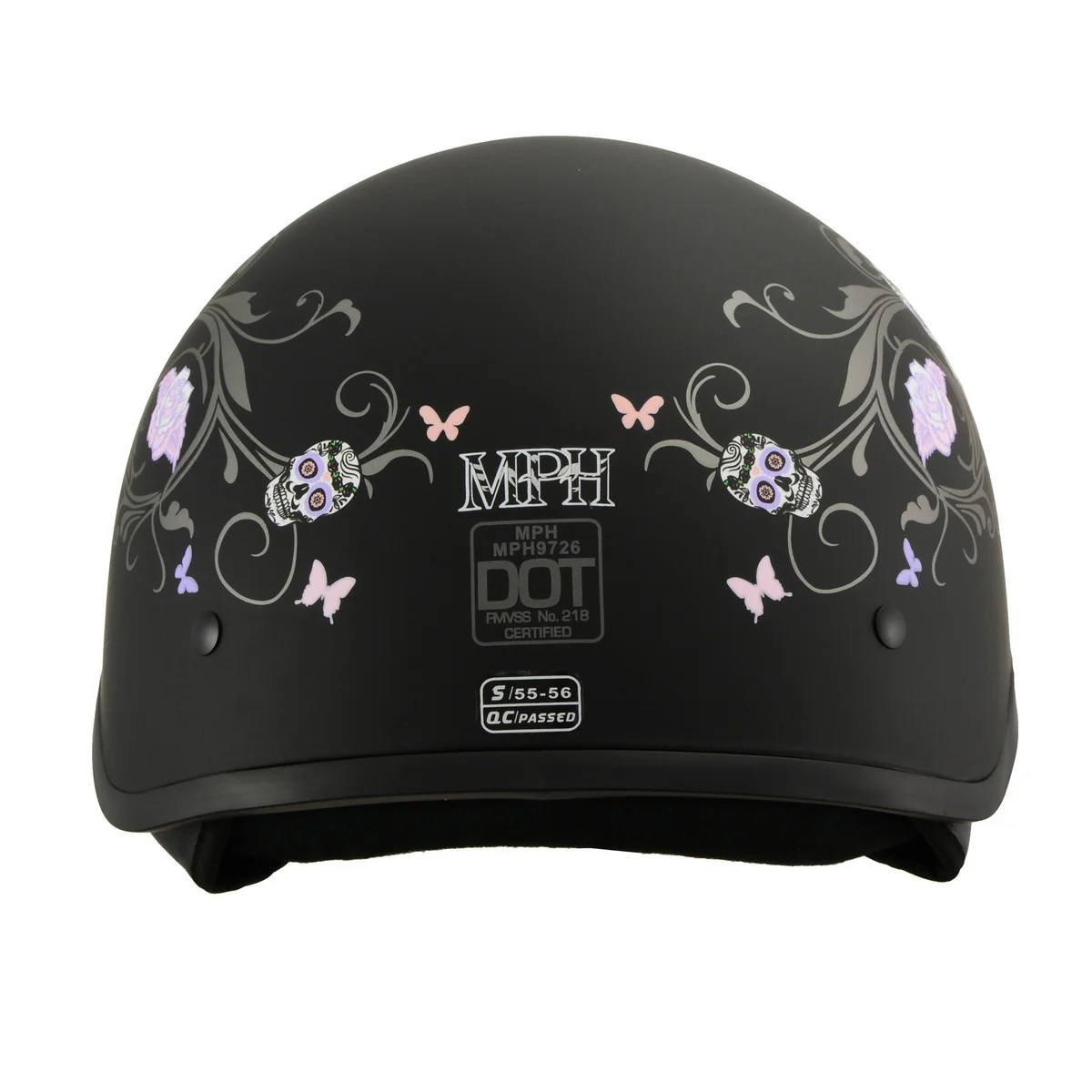 Milwaukee Performance Helmets MPH9726DOT Sugar Skull Matte Black DOT Half Helmet w/ Drop Down Visor - Image 3