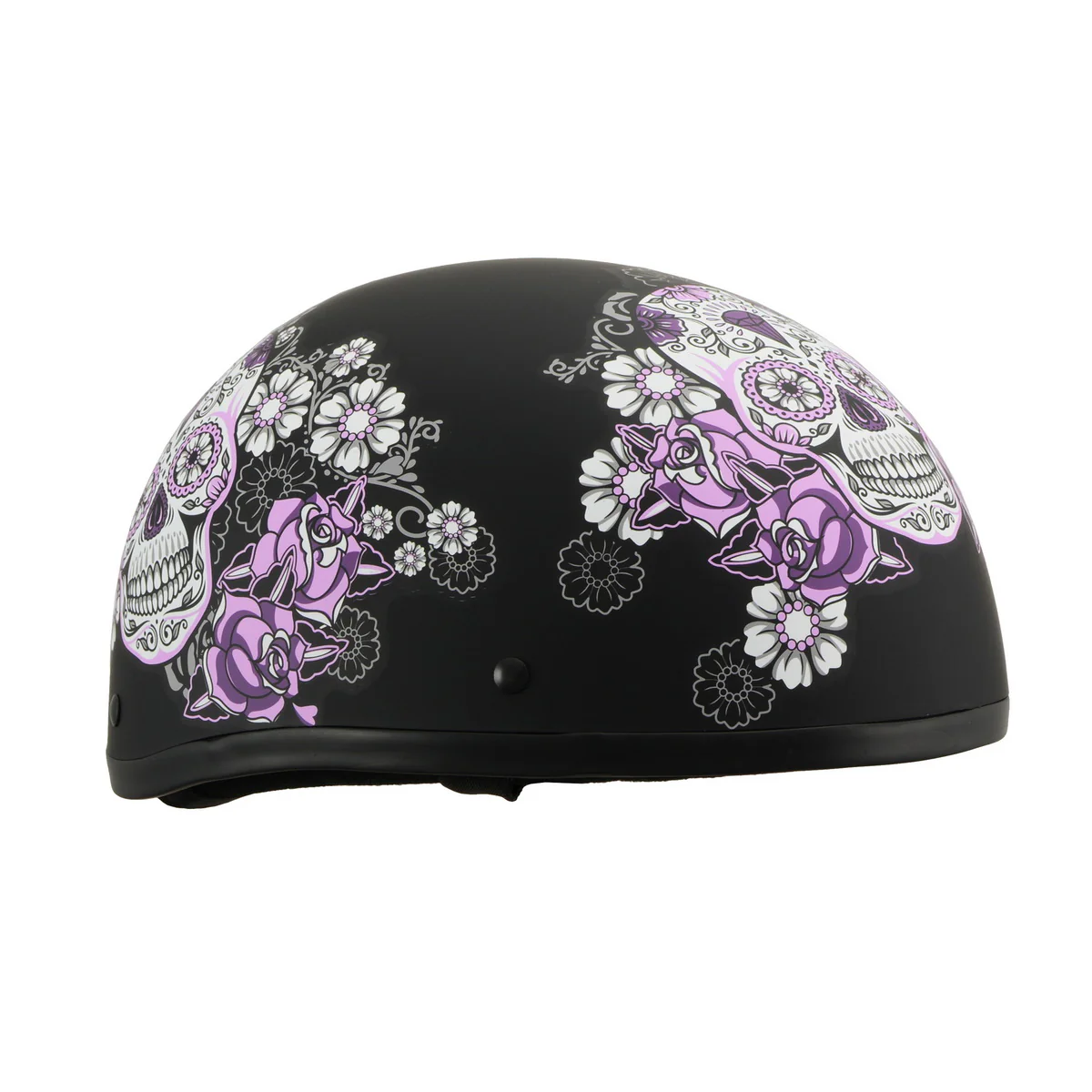 Milwaukee Helmets MPH9772DOT Ladies Sugar Skull Design Matte Black Half Helmet