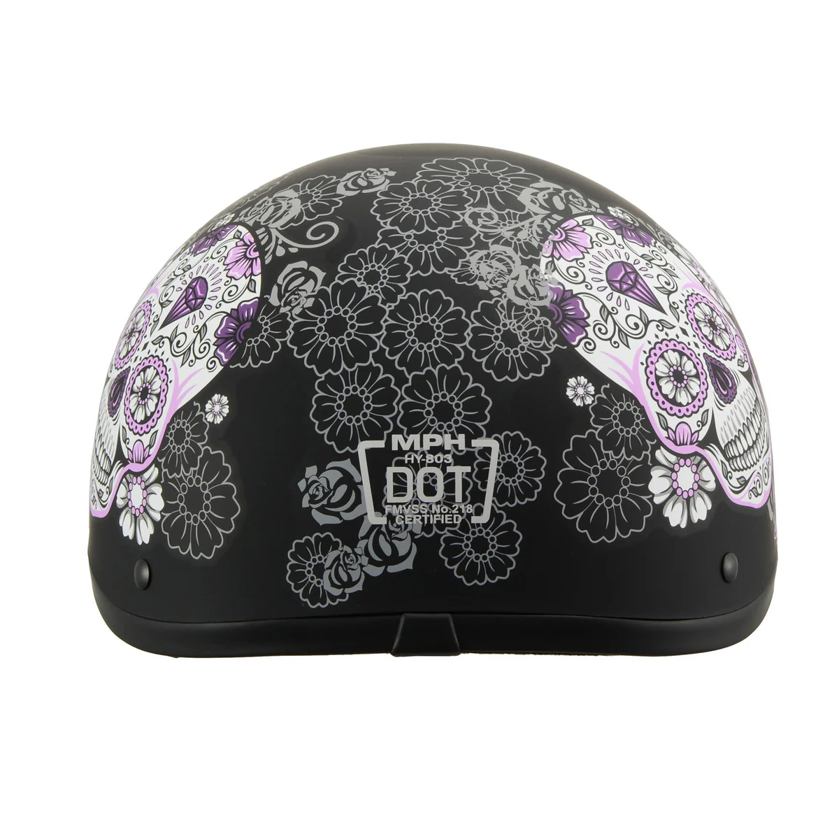 Milwaukee Helmets MPH9772DOT Ladies Sugar Skull Design Matte Black Half Helmet - Image 3
