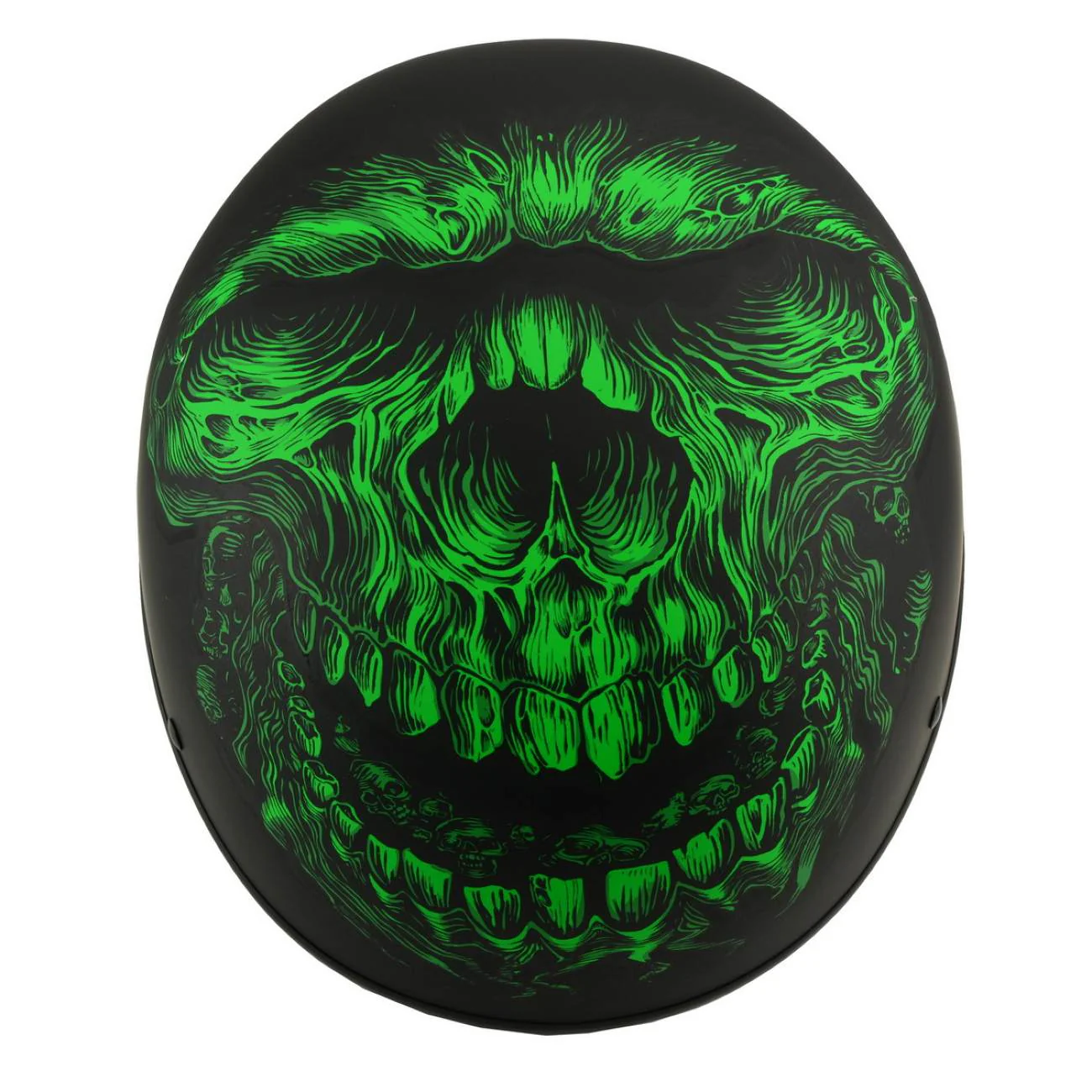 Milwaukee Helmets MPH9773 Green Skeleton Matte Black DOT Half Helmet - Image 2