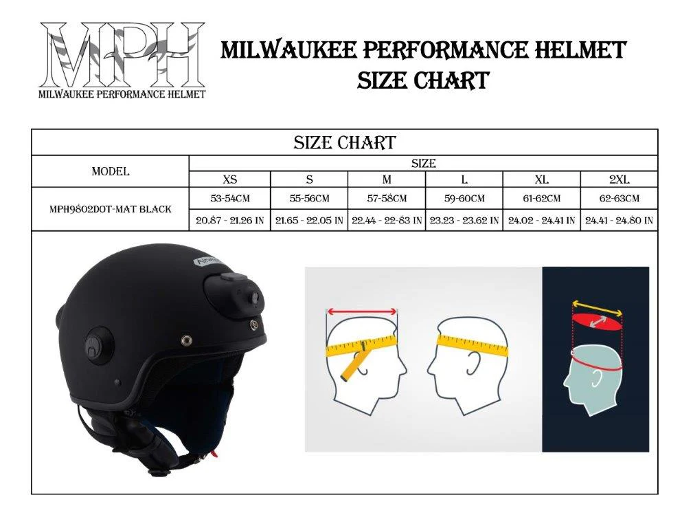 Milwaukee Performance Helmets MPH9802DOT 'Vision' Matte Black 3/4 Open Face Helmet with HD Camera and Bluetooth System - Image 5