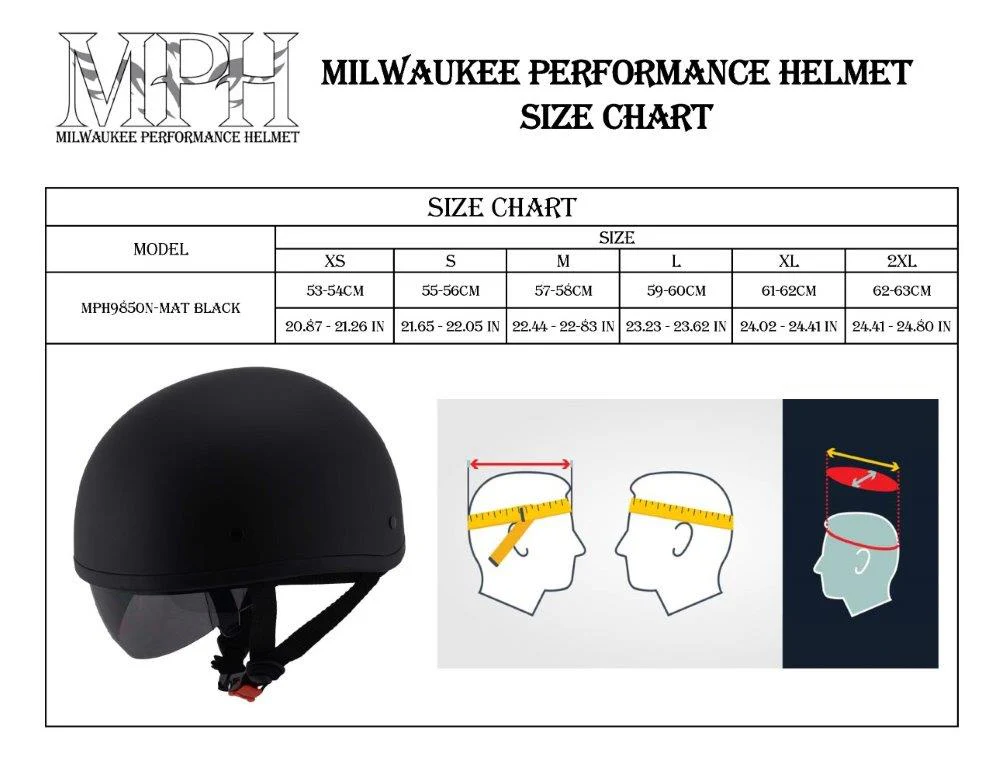 Milwaukee Performance Helmets MPH9850N Novelty 'Air Stream' Matte Black Half Helmet with Drop Visor - Image 5