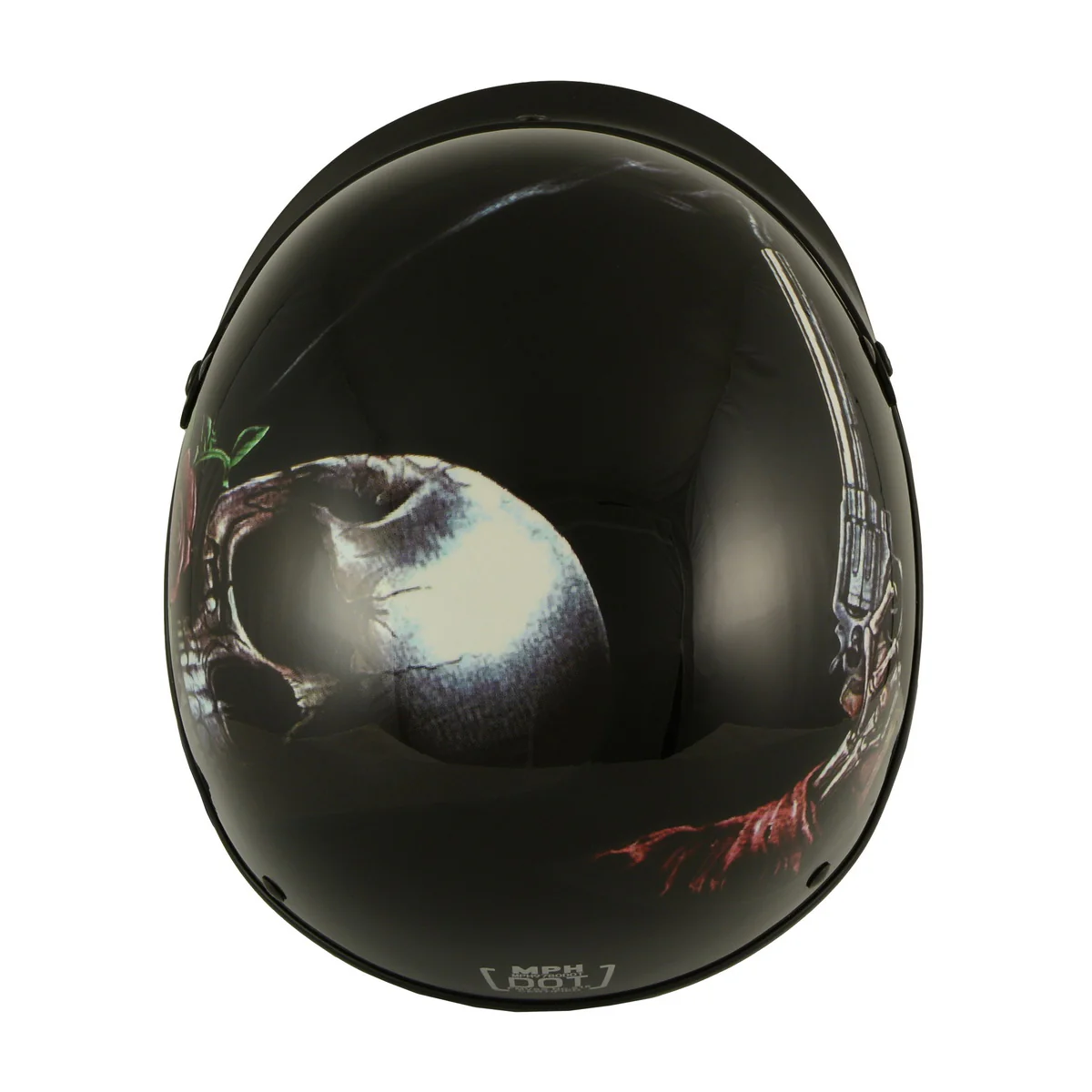 Milwaukee Helmets MPH9780 Black Rose Skull & Revolver DOT Half Helmet - Image 2