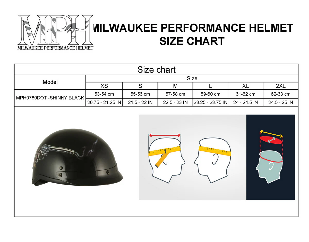 Milwaukee Helmets MPH9780 Black Rose Skull & Revolver DOT Half Helmet - Image 4
