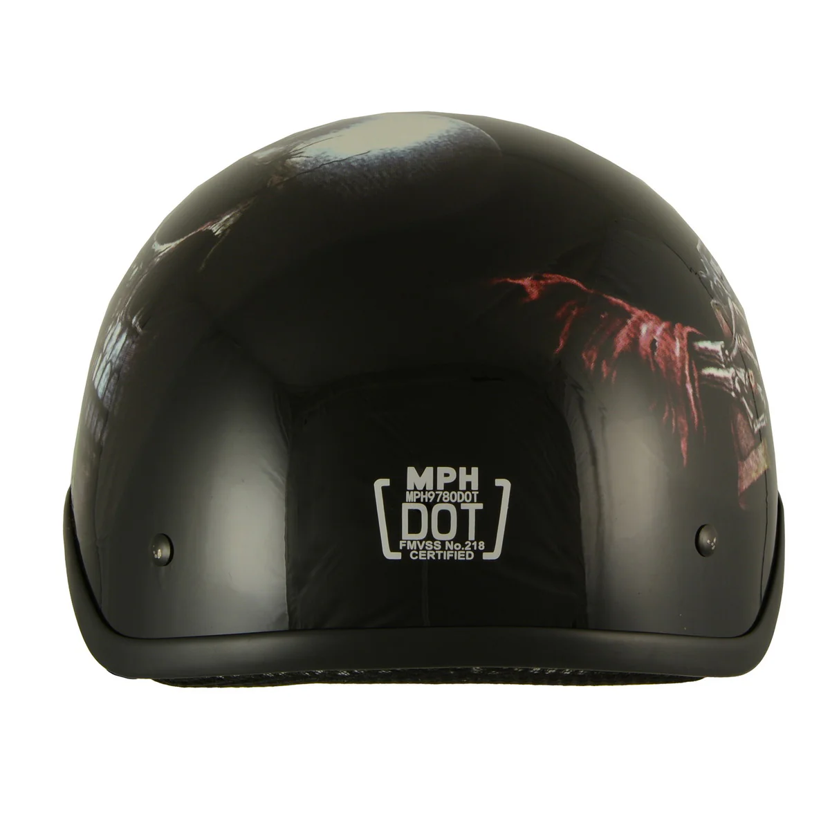 Milwaukee Helmets MPH9780 Black Rose Skull & Revolver DOT Half Helmet - Image 6